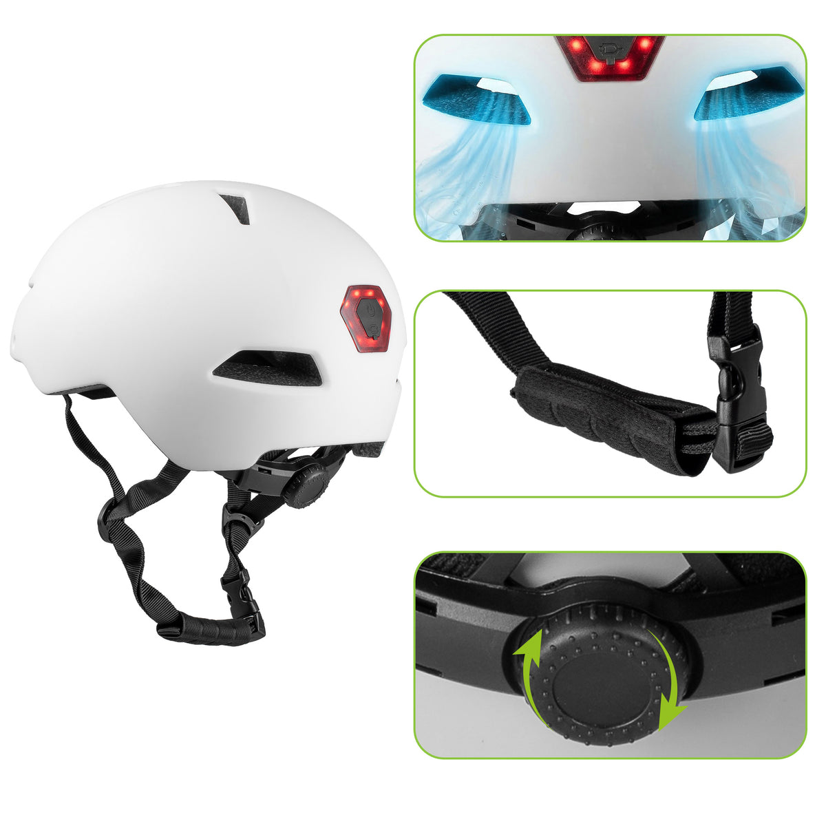 Fahrradhelm mit LED-Licht, Vayox Street VA0423WMM 55-58 cm, Weiss