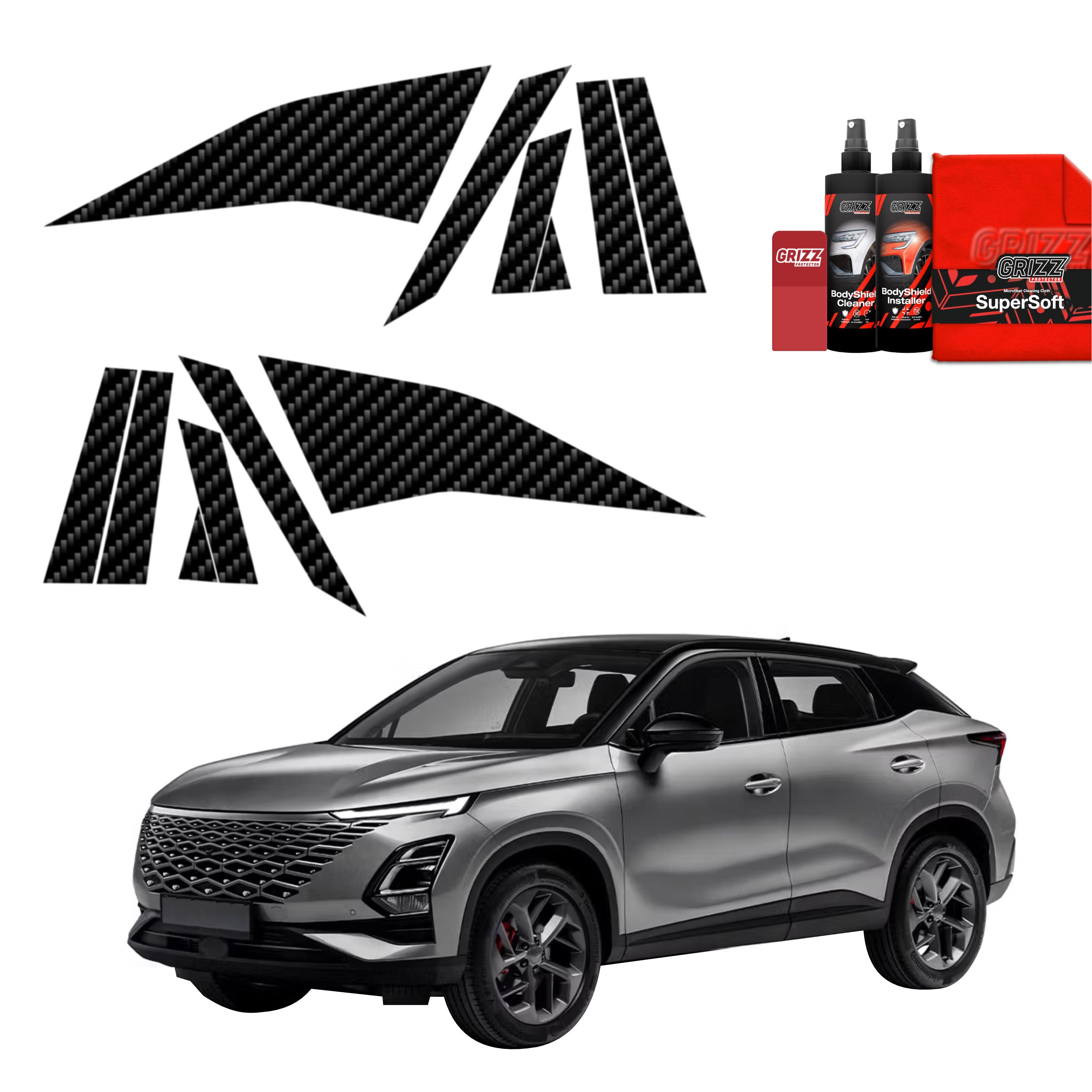 12in1 Kohlenstoff Schutzfolie Grizz Protector für A-B-C-Säule - OMODA 5 Facelift (2024-2026)