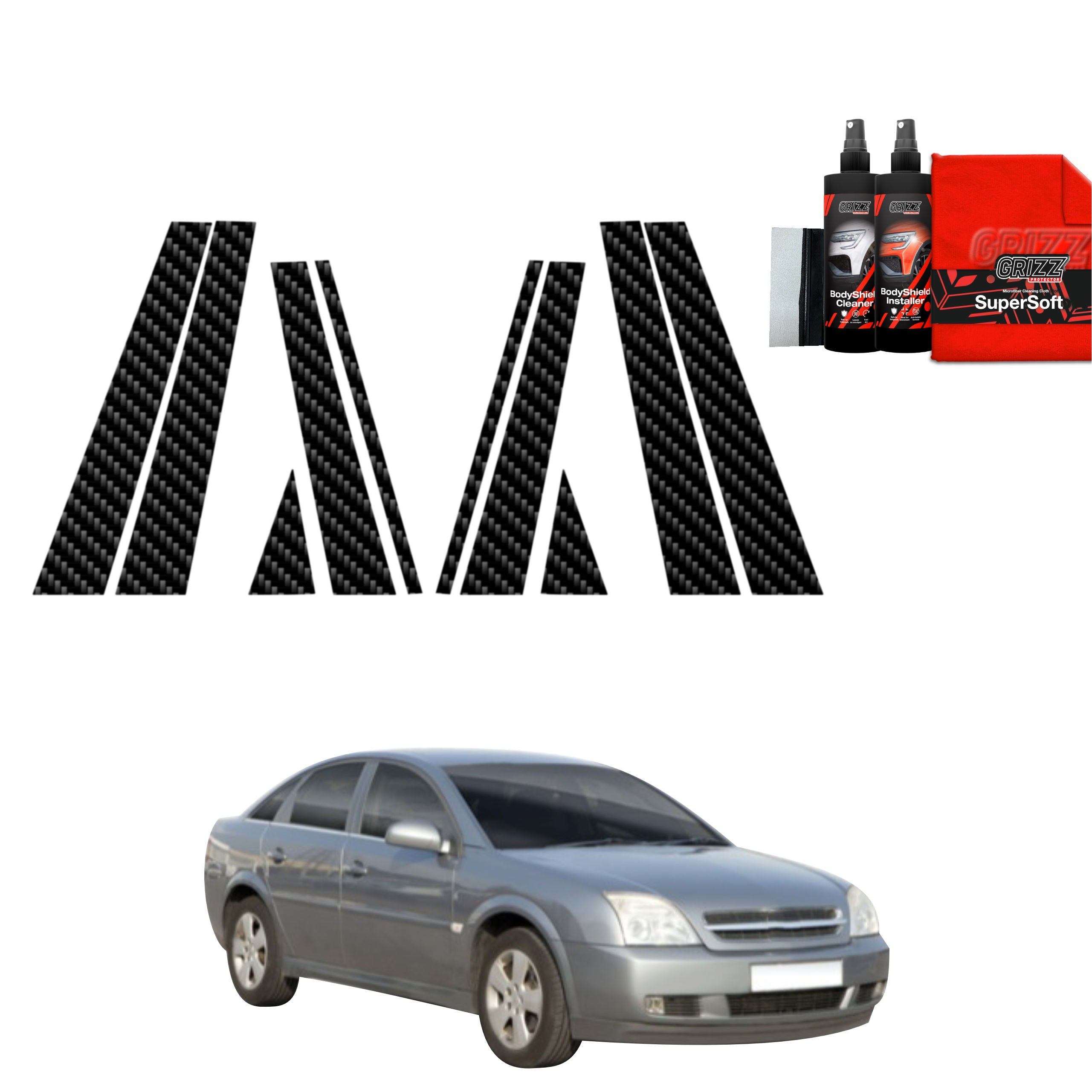 10in1 Kohlenstoff Schutzfolie Grizz Protector für B-C-Säule - Opel Vectra C Liftback (2002-2005)