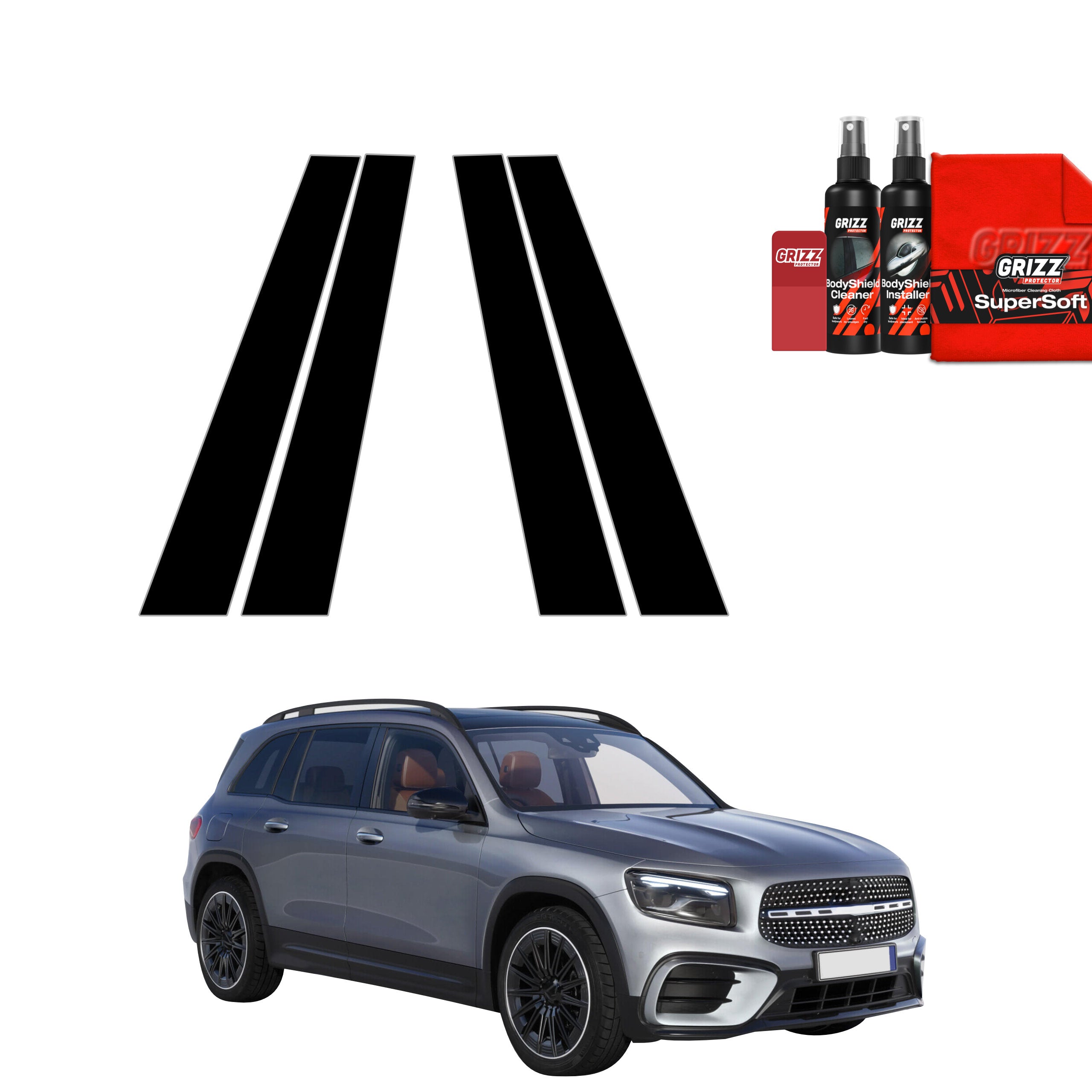 4in1 Schwarze Grizz Protector schutzfolie für B-C-Säule - Mercedes GLB 200 (2023-2026)