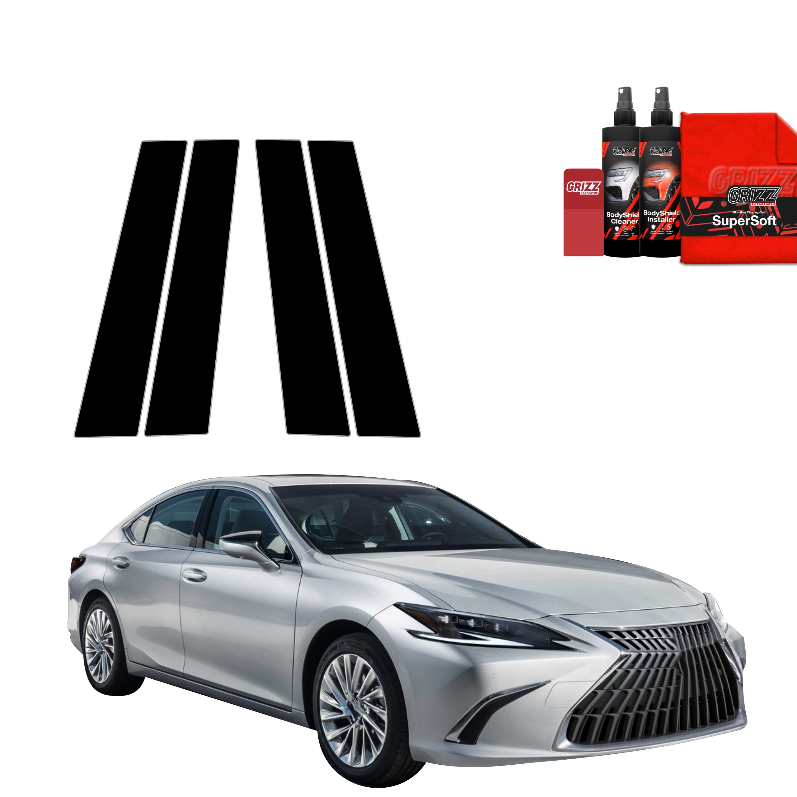 4in1 Schwarze Grizz Protector schutzfolie für B-C-Säule - Lexus ES 300h (2021-2024)