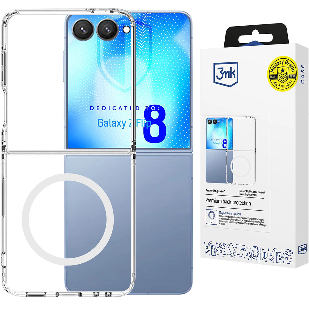 Handyhülle für Galaxy Z Flip8, 3mk Armor MagCase mit MagSafe, Transparent-Weiß