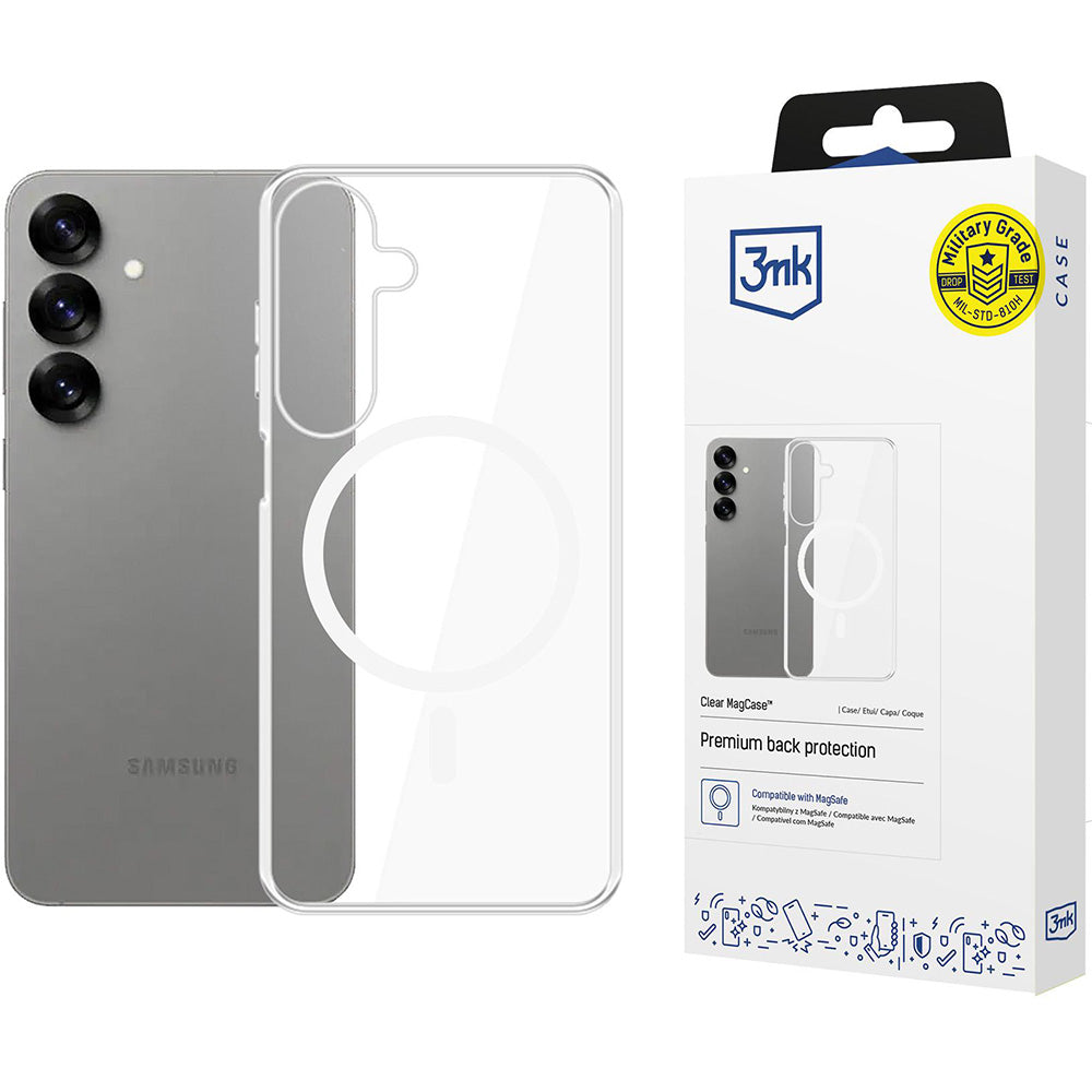 Handyhülle für Galaxy S25, 3mk Clear MagCase mit MagSafe, Transparent-Weiß