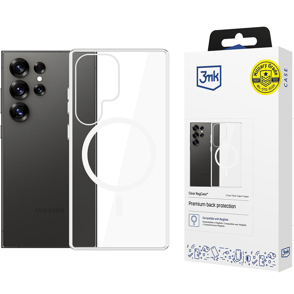Handyhülle für Galaxy S25 Ultra, 3mk Clear MagCase mit MagSafe, Transparent-Weiß