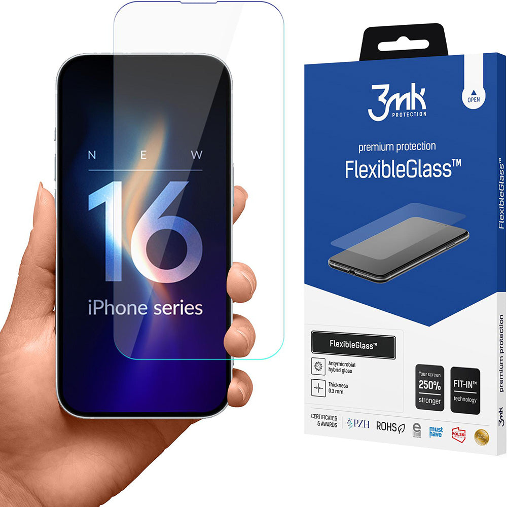 Hybridglas für iPhone 16, 3mk FlexibleGlass