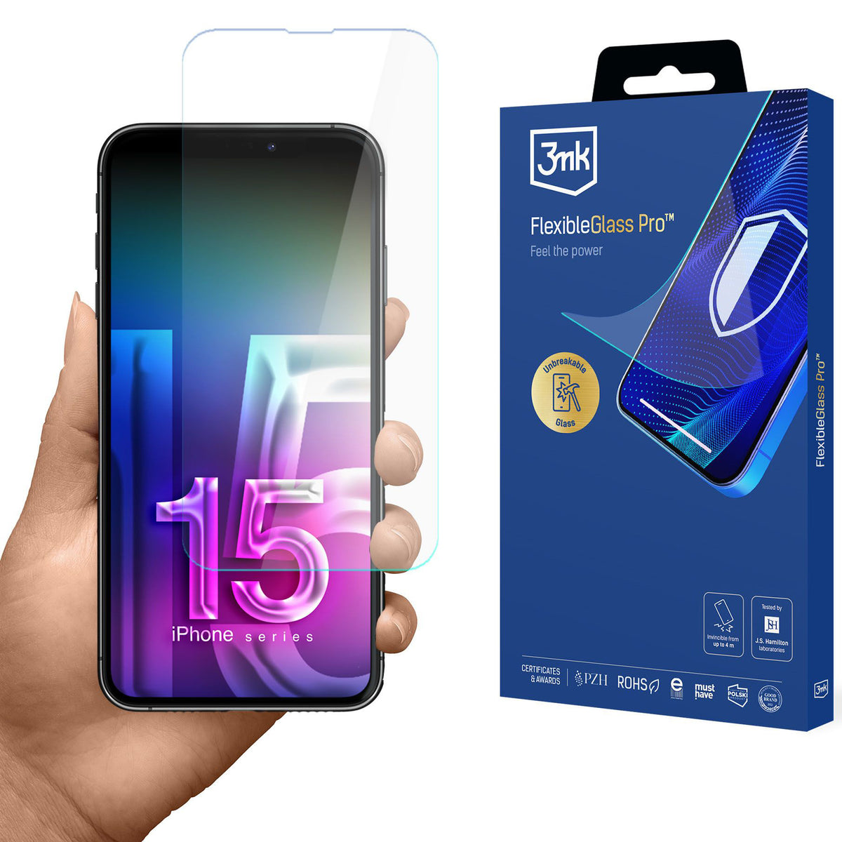 Hybridglas für iPhone 15 Pro, 3mk FlexibleGlass Pro