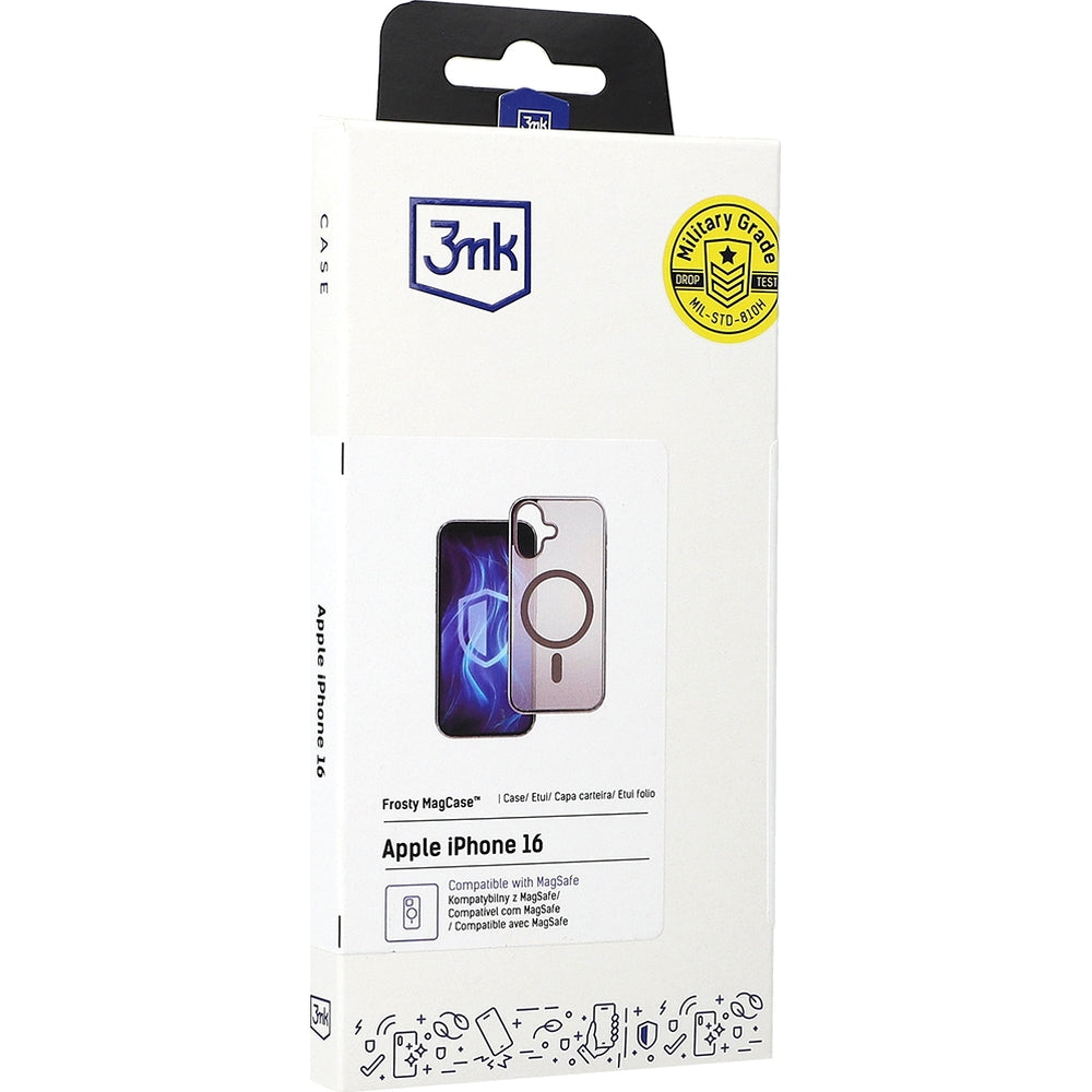 Handyhülle für iPhone 16, 3mk Frosty MagCase, Transluzent mit Schwarz