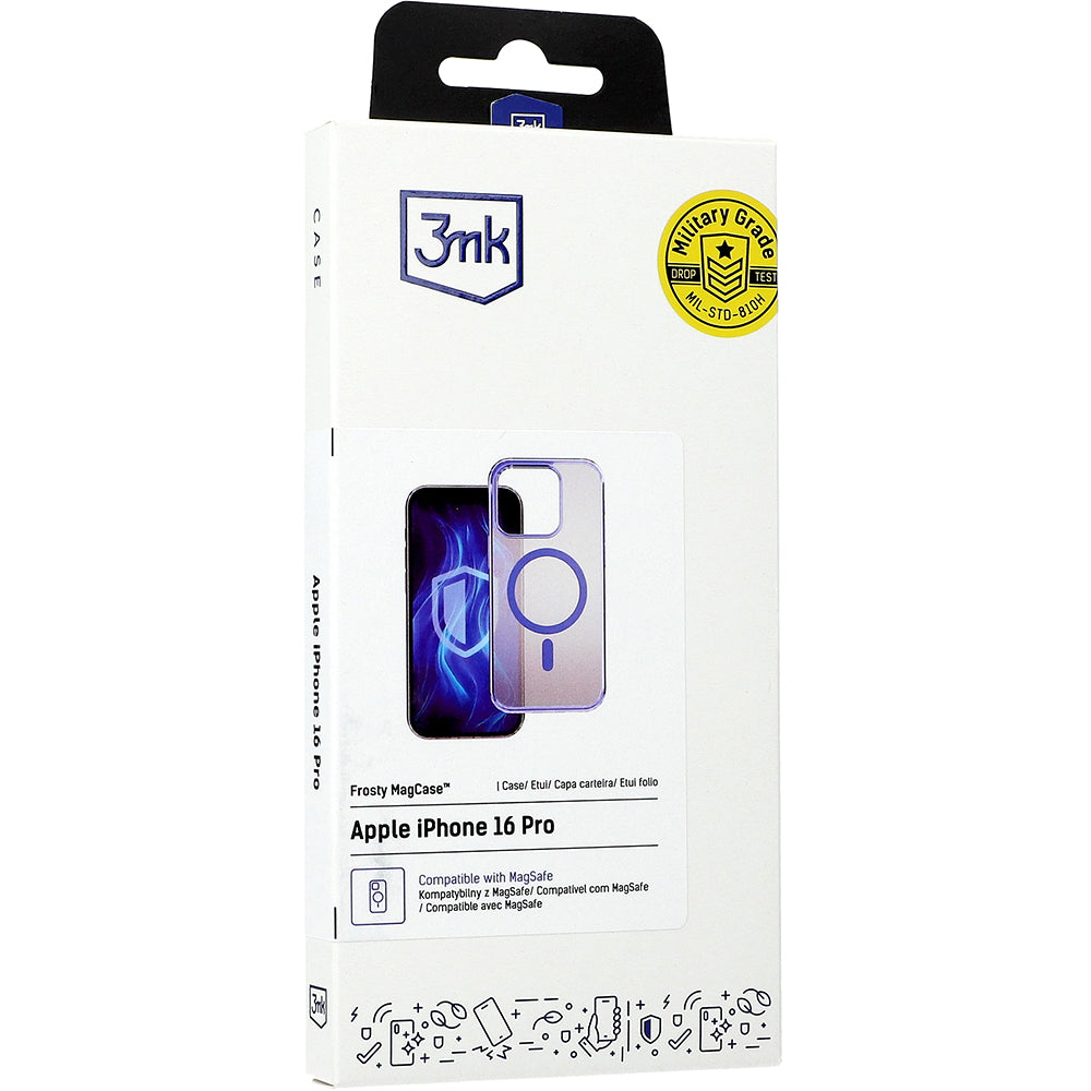 Handyhülle für iPhone 16 Pro, 3mk Frosty MagCase, Transluzent mit Blau