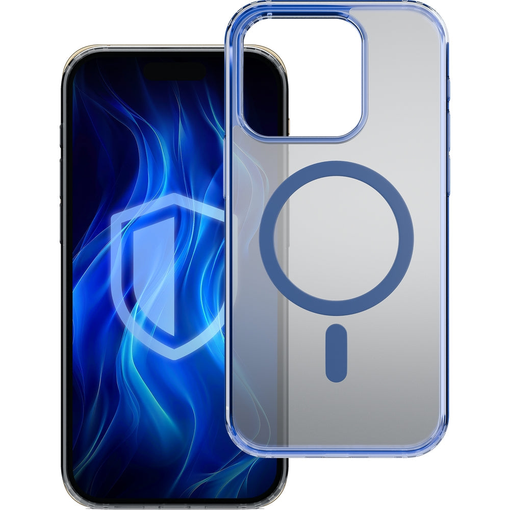 Handyhülle für iPhone 16 Pro, 3mk Frosty MagCase, Transluzent mit Blau