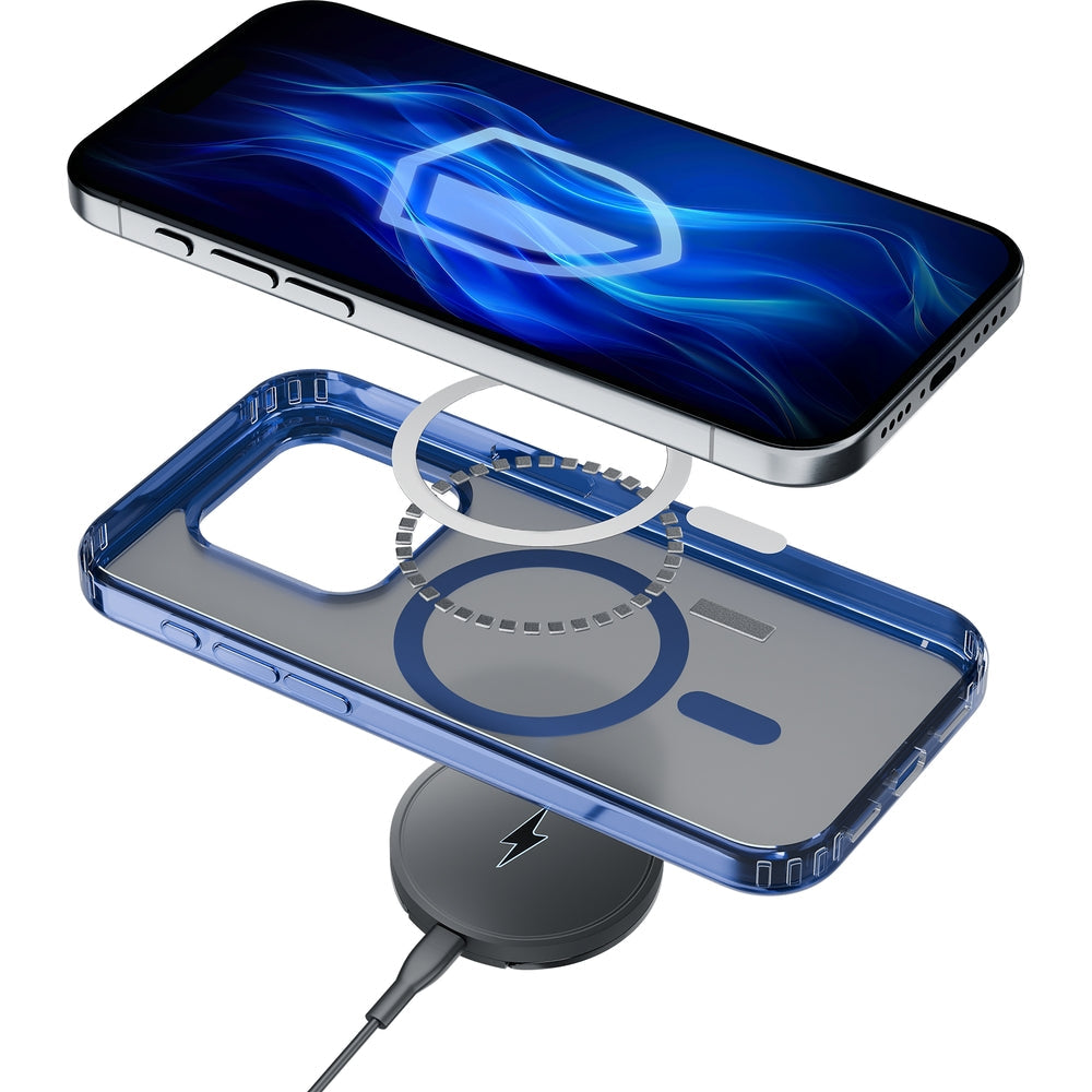 Handyhülle für iPhone 16 Pro, 3mk Frosty MagCase, Transluzent mit Blau