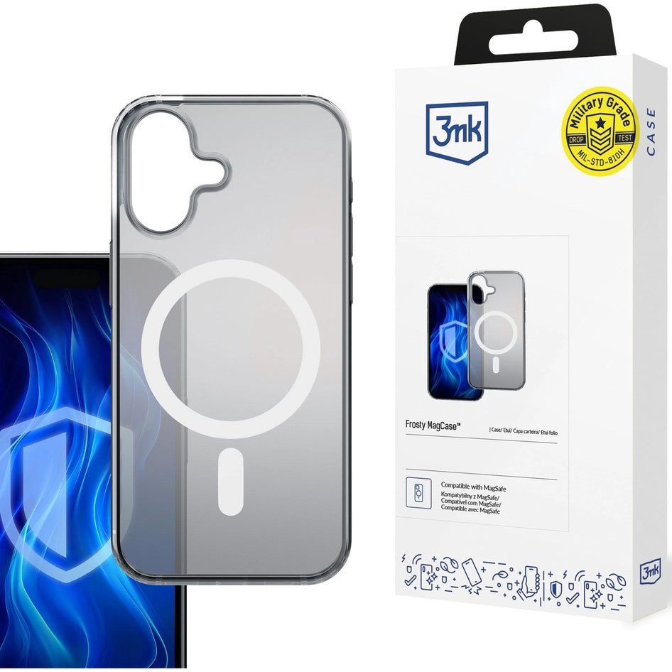 Handyhülle für iPhone 16, 3mk Frosty MagCase, Transluzent mit Weiß