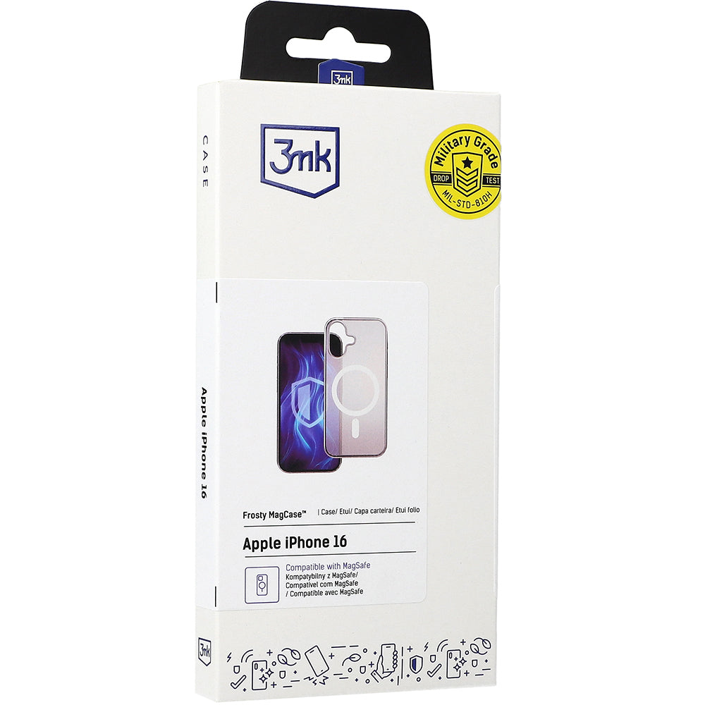 Handyhülle für iPhone 16, 3mk Frosty MagCase, Transluzent mit Weiß
