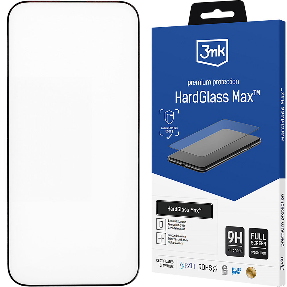 Gehärtetes Glas für iPhone 16 Pro Max, 3mk HardGlass Max, Schwarzen Rahmen