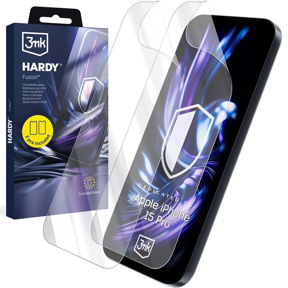 Hybridglas für iPhone 15 Pro, 3mk Hardy Fusion, 2 Stück