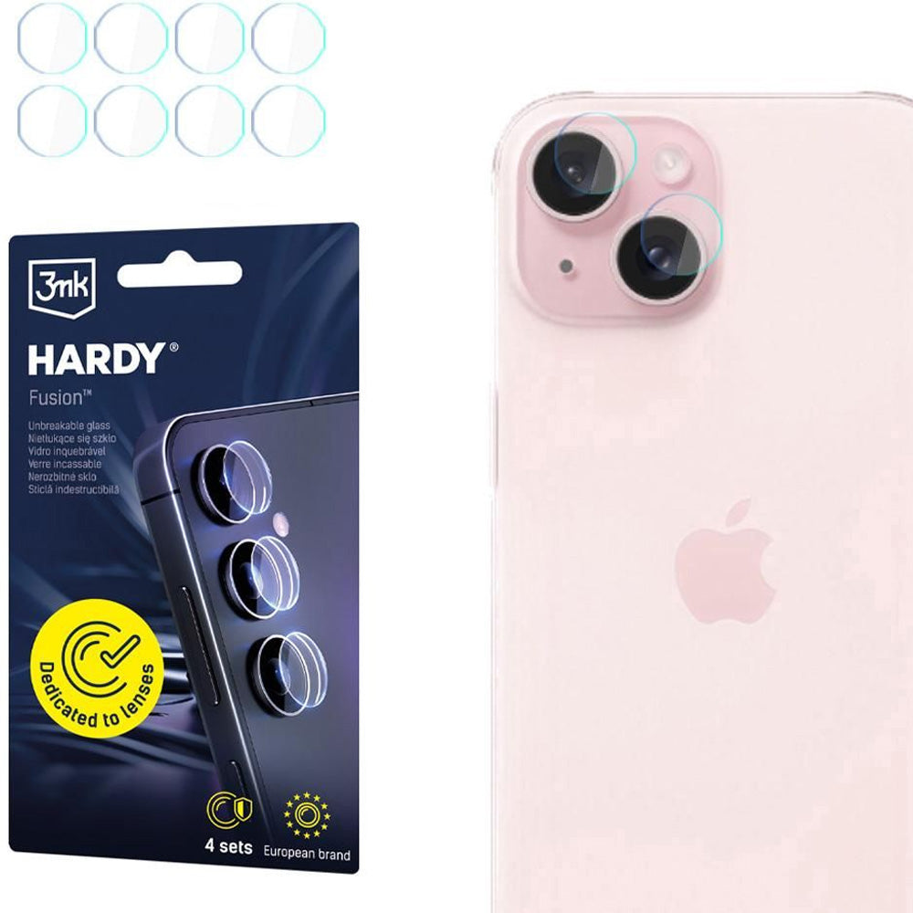 4x Hybridglas Kameraschutz für iPhone 15, 3mk Hardy Fusion Lens Protection