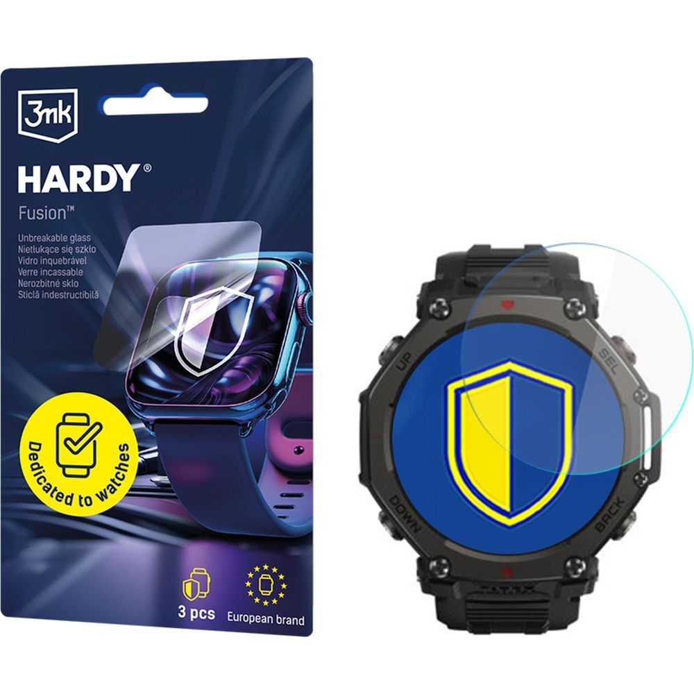 Hybridglas für Smartwatch Amazfit T-Rex 3 Pro 44 mm, 3mk Hardy Fusion, 3 Stück