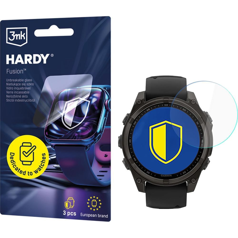 Hybridglas für Smartwatch Garmin Fenix 8 Solar 47 mm, 3mk Hardy Fusion, 3 Stück