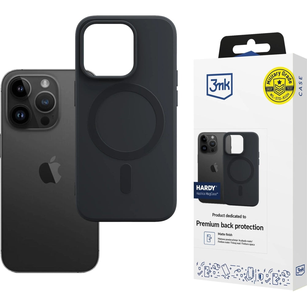 Handyhülle für iPhone 14 Pro Max, 3mk Hardy Haptica MagCase mit MagSafe, Schwarz