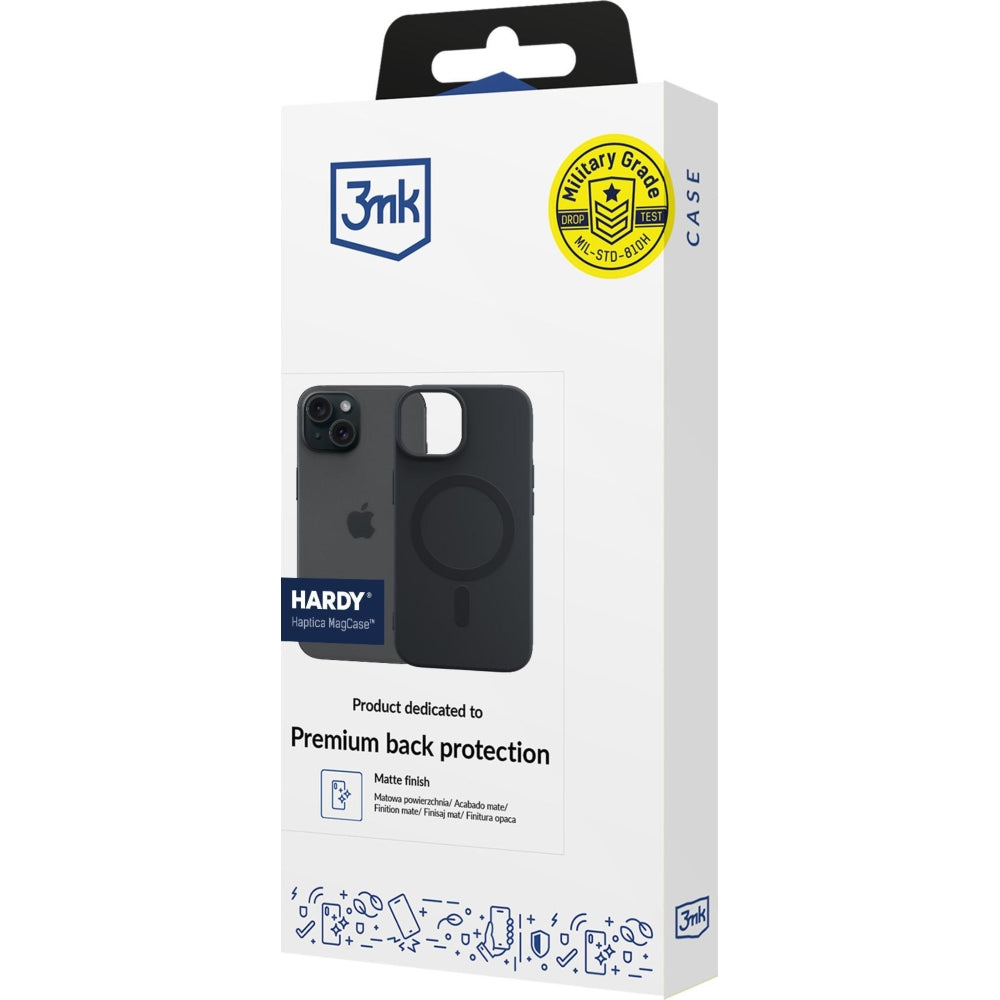 Handyhülle für iPhone 15, 3mk Hardy Haptica MagCase mit MagSafe, Schwarz