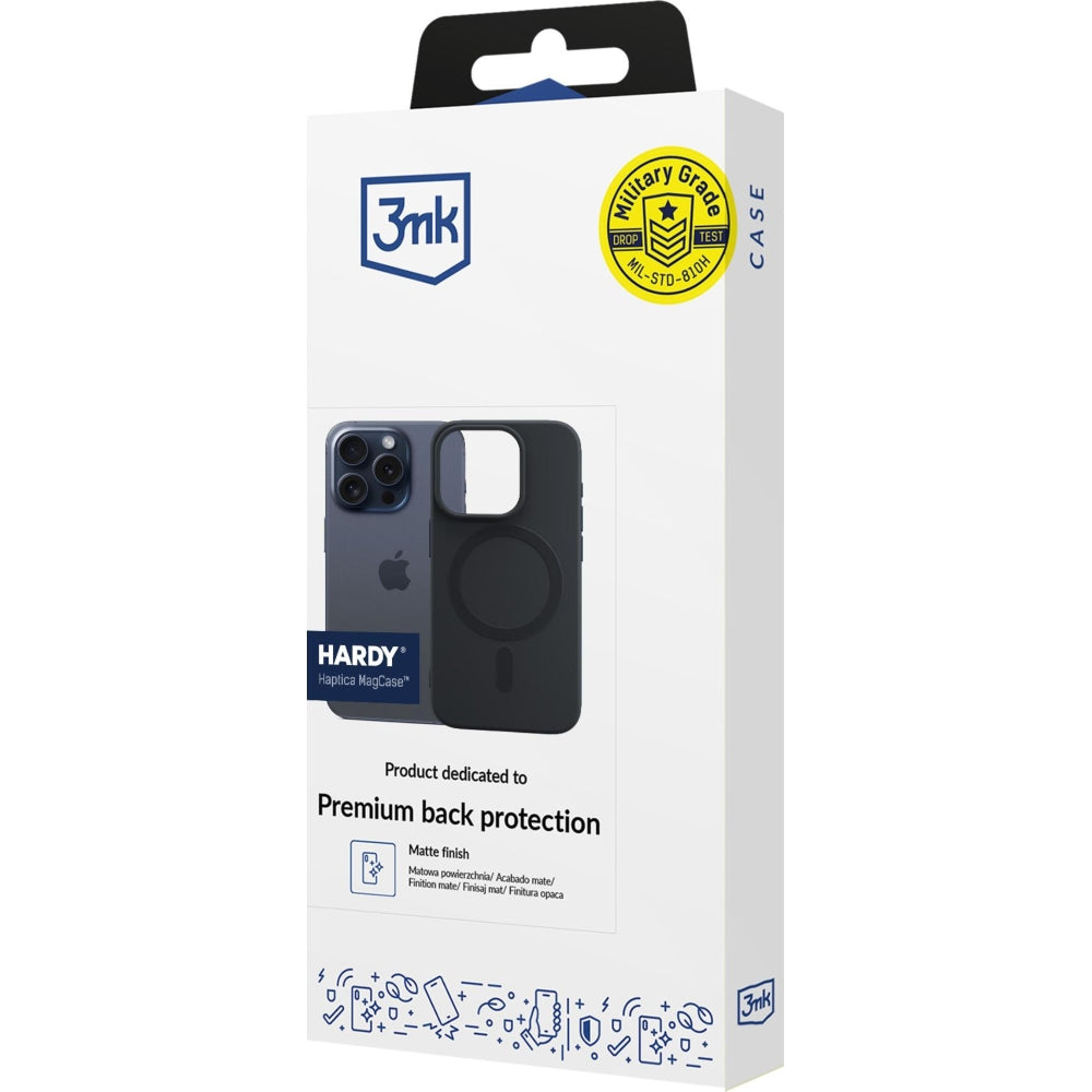 Handyhülle für iPhone 15 Pro, 3mk Hardy Haptica MagCase mit MagSafe, Schwarz