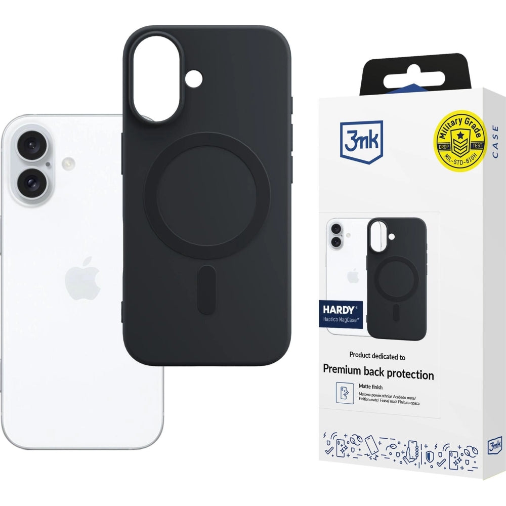 Handyhülle für iPhone 16, 3mk Hardy Haptica MagCase mit MagSafe, Schwarz
