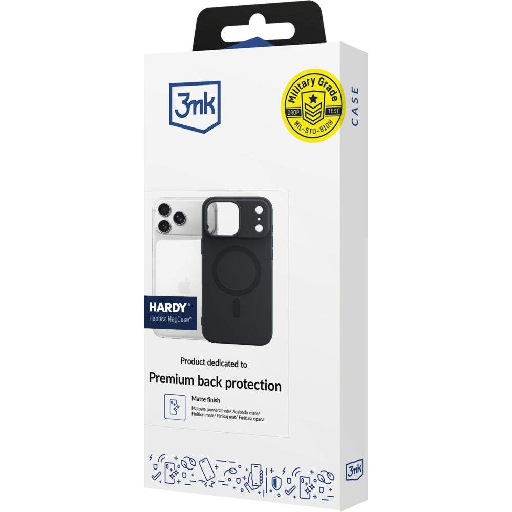 Handyhülle für iPhone 17 Pro Max, 3mk Hardy Haptica MagCase mit MagSafe, Schwarz