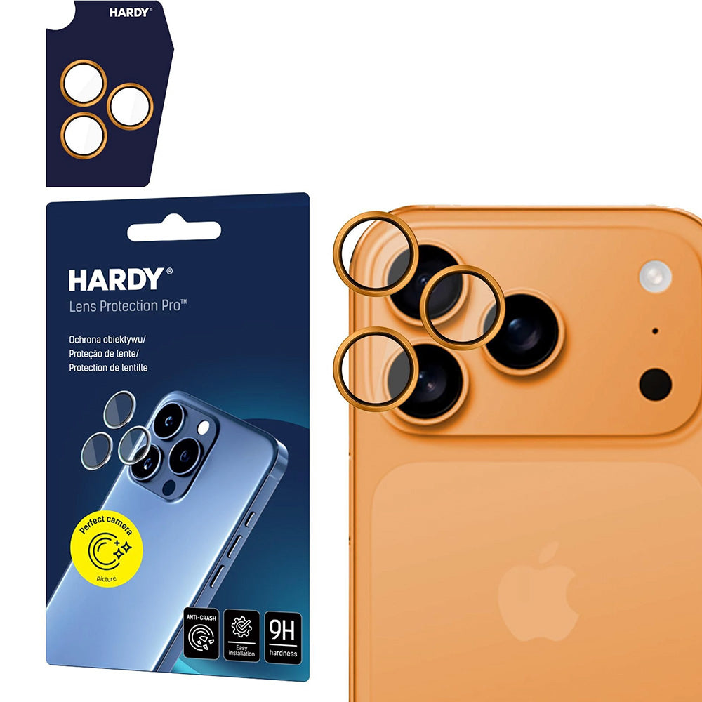Objektivschutz für iPhone 17 Pro Max / 17 Pro, 3mk HARDY Lens Protection Pro, 1 Set, Orange
