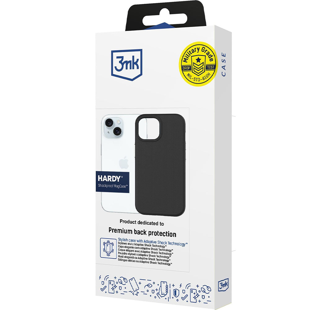 Handyhülle für iPhone 15, 3mk Hardy Shockproof MagCase mit MagSafe, Schwarz