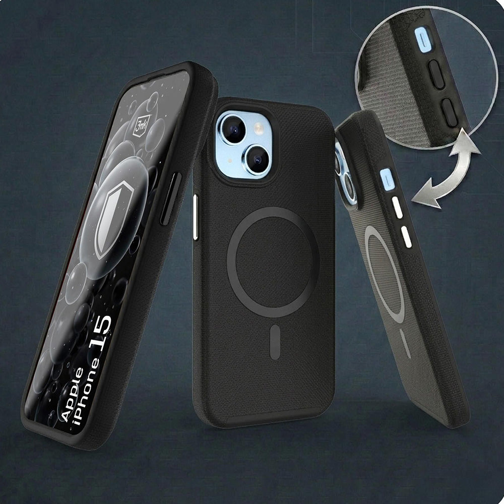 Handyhülle für iPhone 15, 3mk Hardy Shockproof MagCase mit MagSafe, Schwarz