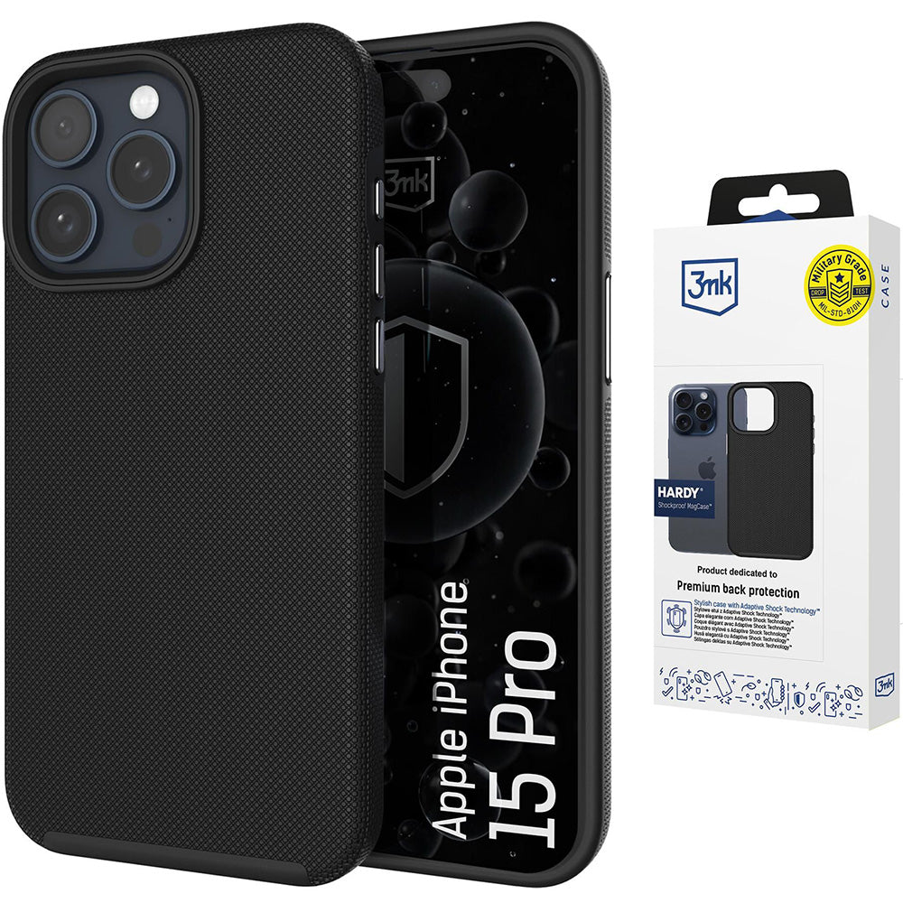Handyhülle für iPhone 15 Pro, 3mk Hardy Shockproof MagCase mit MagSafe, Schwarz