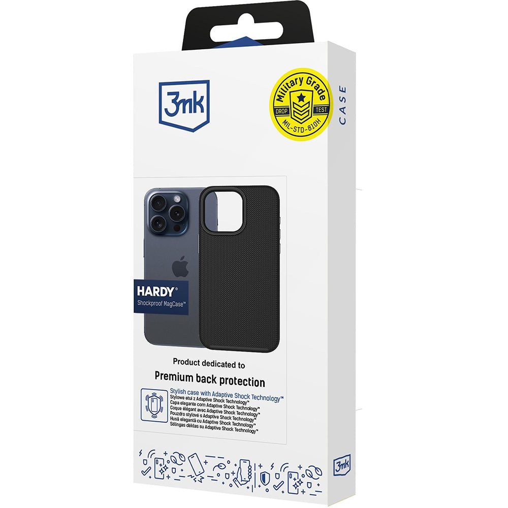 Handyhülle für iPhone 15 Pro Max, 3mk Hardy Shockproof MagCase mit MagSafe, Schwarz