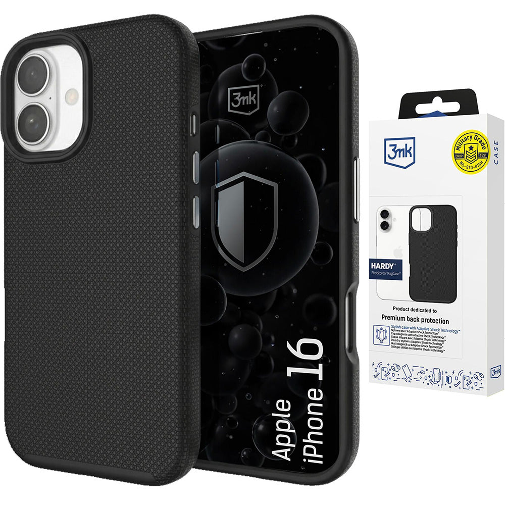 Handyhülle für iPhone 16, 3mk Hardy Shockproof MagCase mit MagSafe, Schwarz