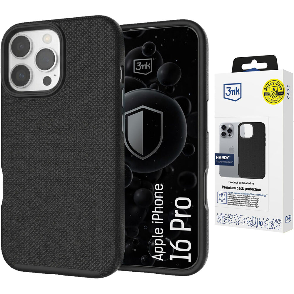 Handyhülle für iPhone 16 Pro, 3mk Hardy Shockproof MagCase mit MagSafe, Schwarz