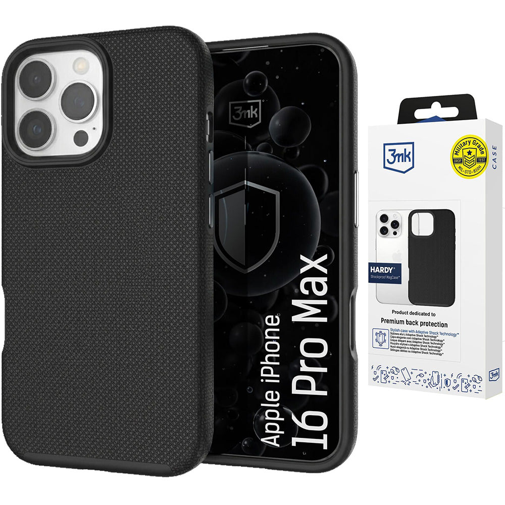 Handyhülle für iPhone 16 Pro Max, 3mk Hardy Shockproof MagCase mit MagSafe, Schwarz