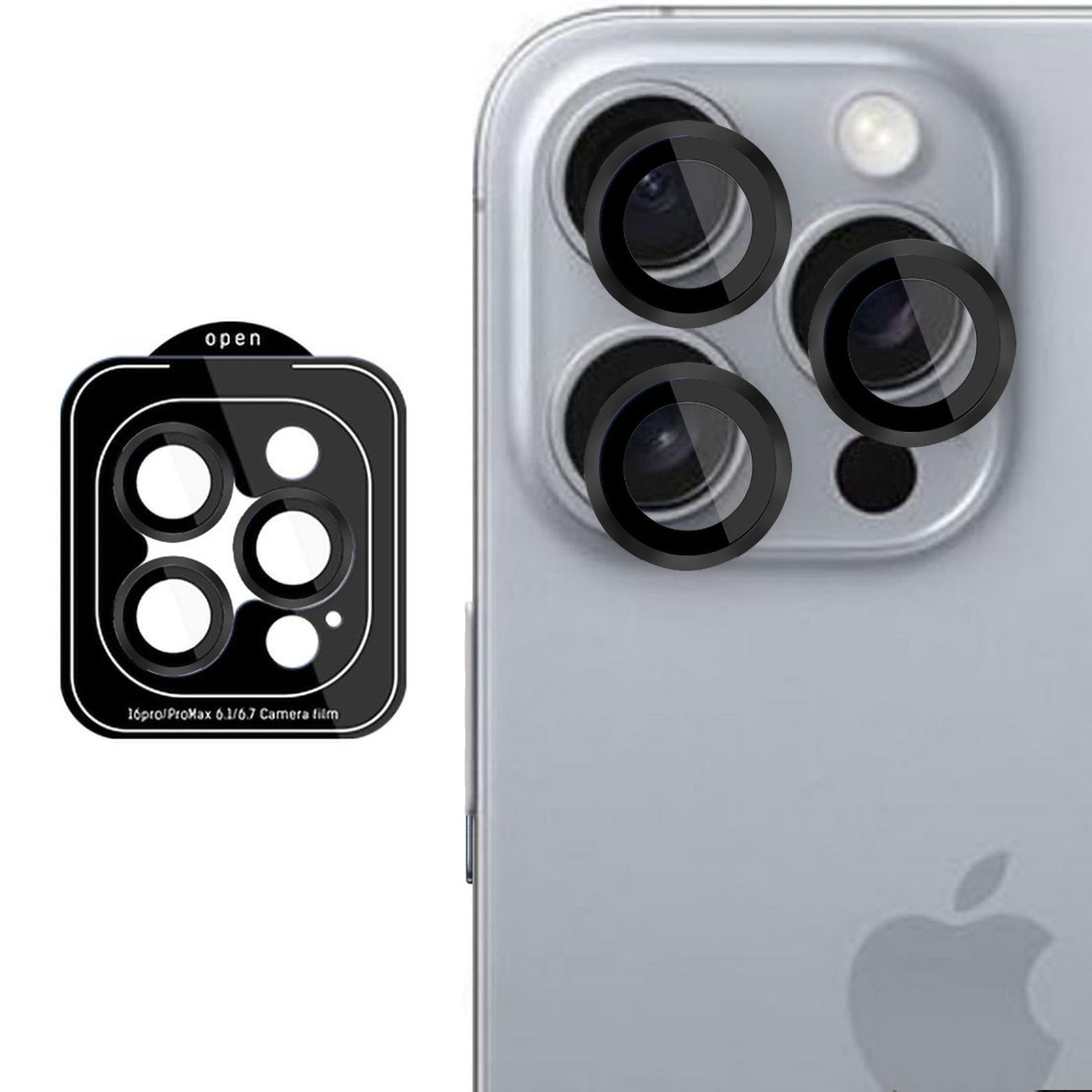 Objektivschutz für iPhone 16 Pro Max / 16 Pro, 3mk Lens Protection Pro, Schwarz