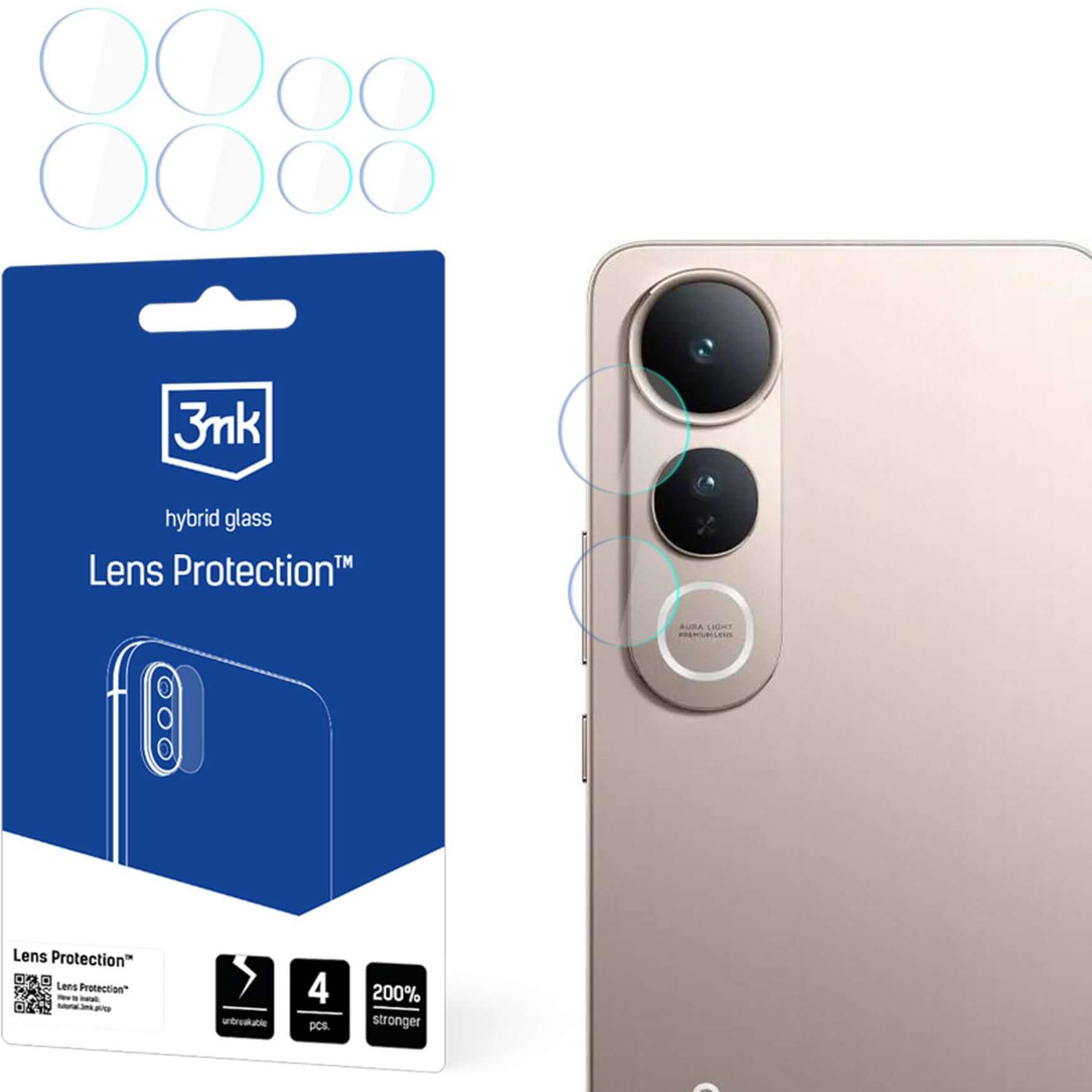 Objektivschutz für Vivo V50 Lite 4G, 3mk Lens Protection, 4 Sätze