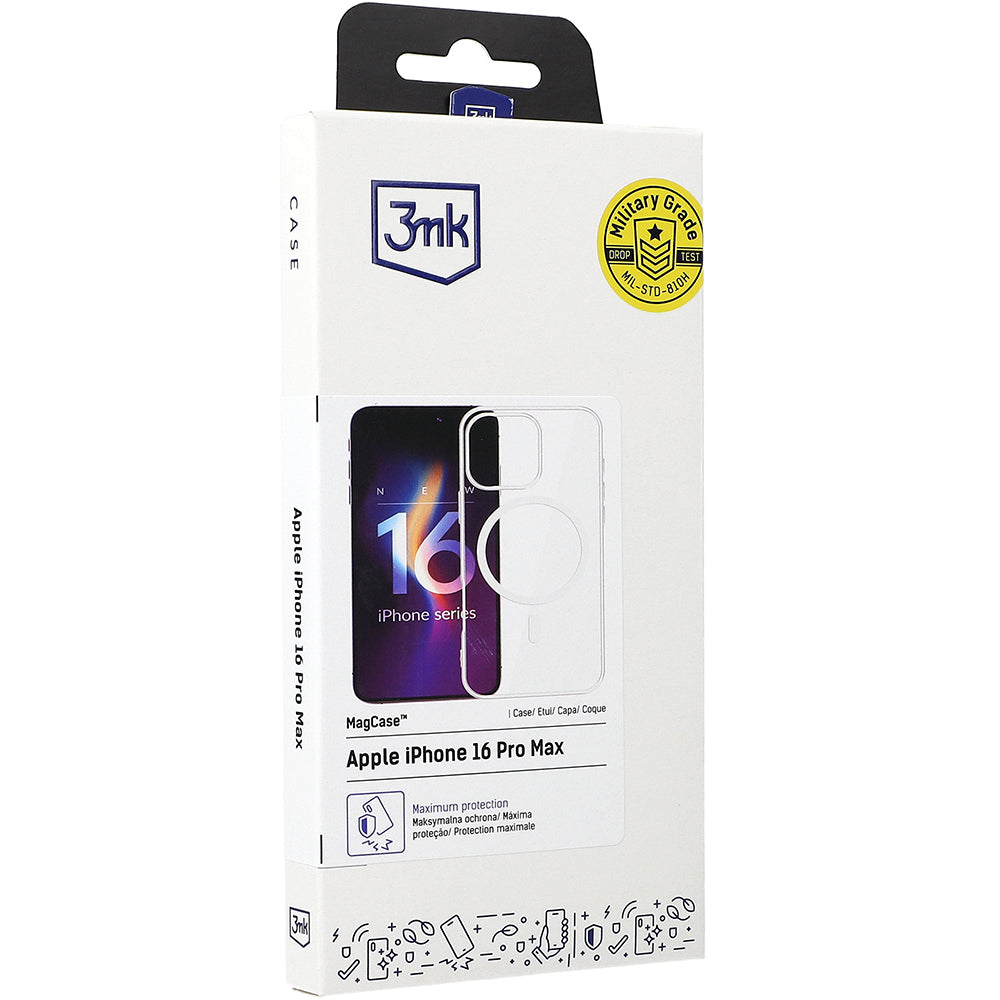 Handyhülle für iPhone 16 Pro Max, 3mk MagCase, Transparent und Weiß