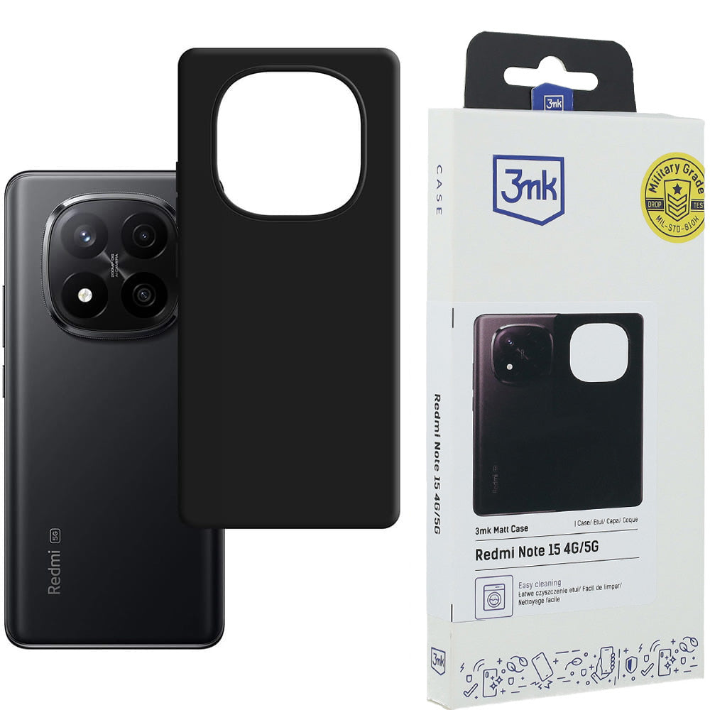 Handyhülle für Xiaomi Redmi Note 15 5G / 4G, 3mk Matt Case, Mattes Schwarz
