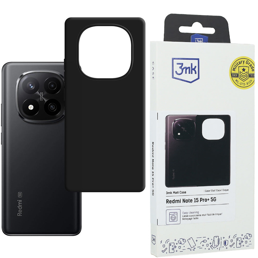 Handyhülle für Xiaomi Redmi Note 15 Pro Plus 5G, 3mk Matt Case, Mattes Schwarz