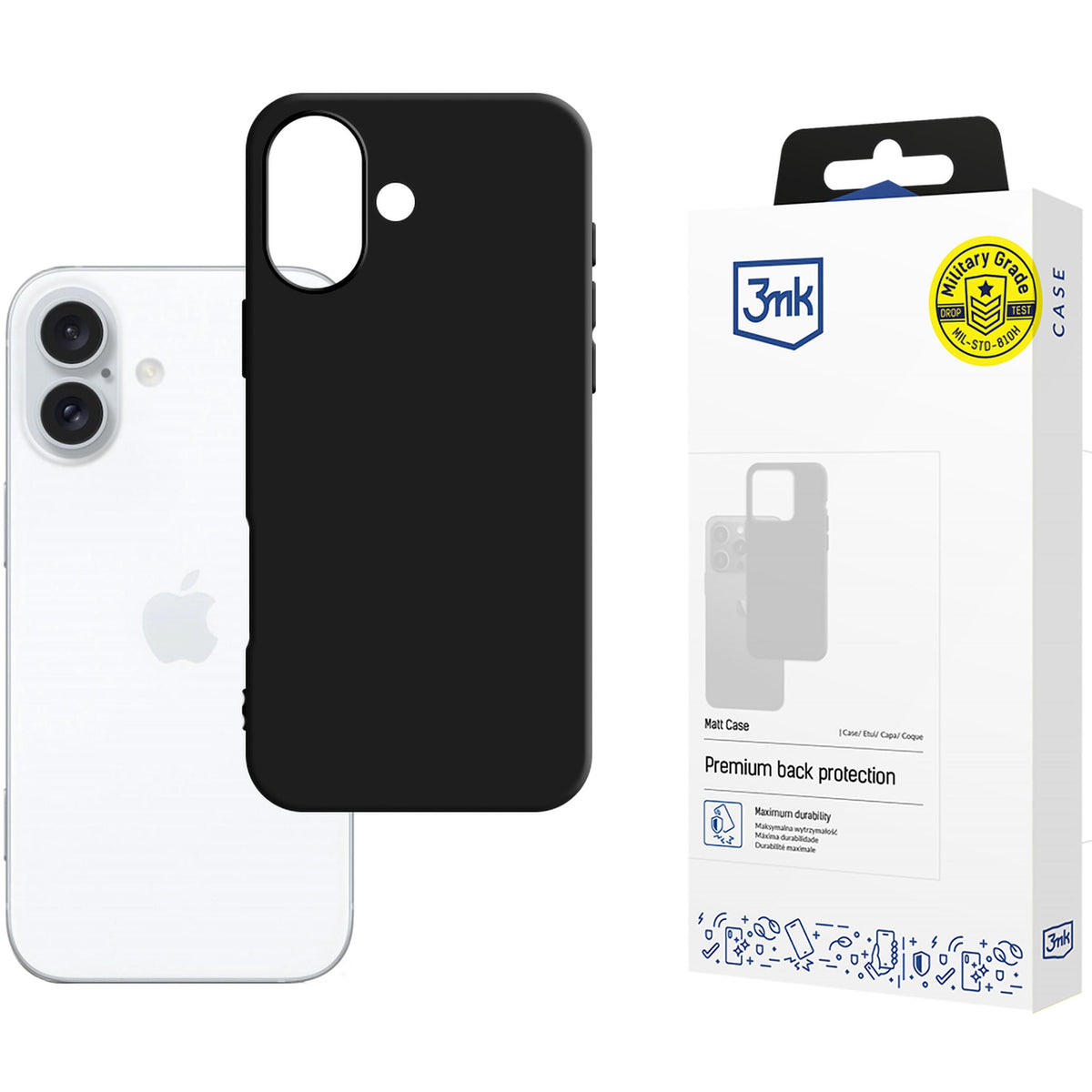 Handyhülle für iPhone 16, 3mk Matt Case, mattes Schwarz