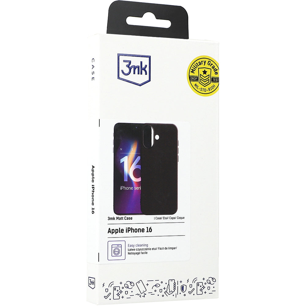 Handyhülle für iPhone 16, 3mk Matt Case, mattes Schwarz