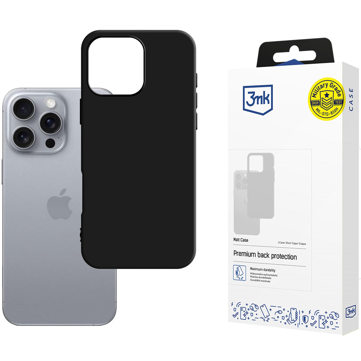 Handyhülle für iPhone 16 Pro, 3mk Matt Case, mattes Schwarz