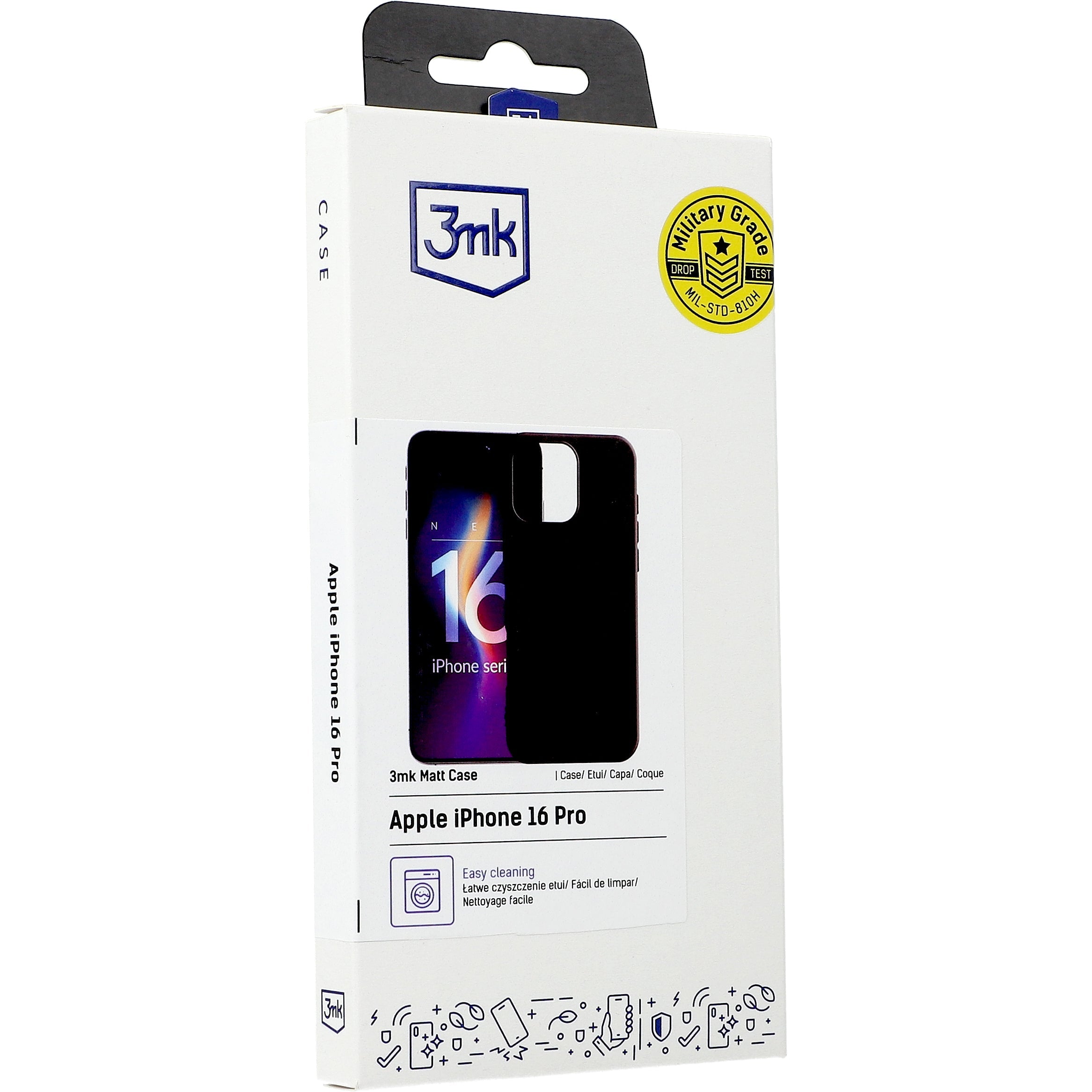Handyhülle für iPhone 16 Pro, 3mk Matt Case, mattes Schwarz