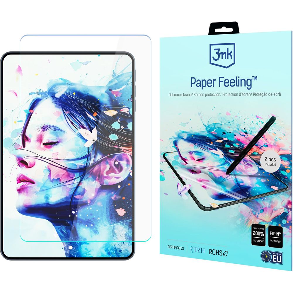3mk Paper Feeling screen protector for Galaxy Tab A9 Plus with artistic design packaging, two pieces included.