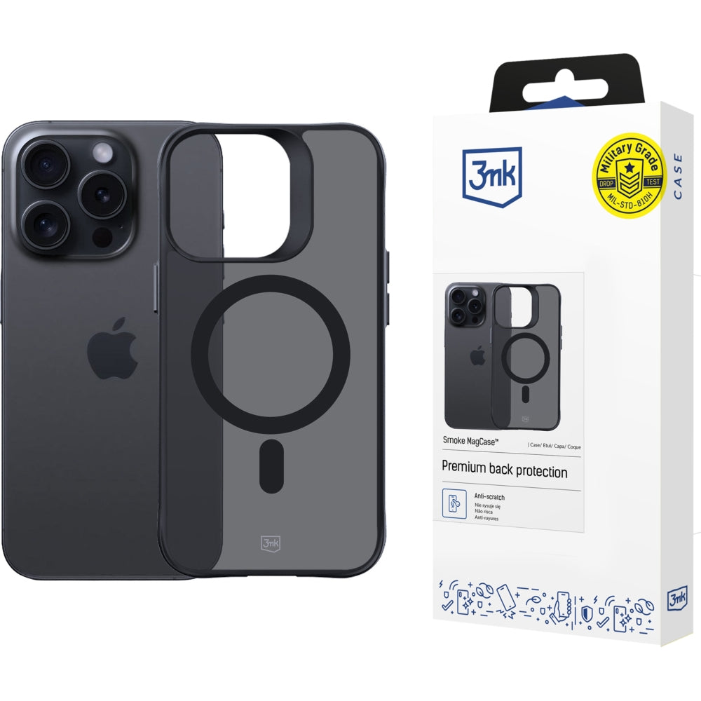 Handyhülle 3mk Smoke MagCase für Apple iPhone 15 Pro, Schwarz