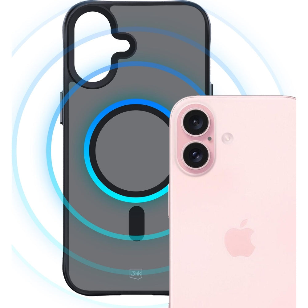 Handyhülle für iPhone 16, 3mk Smoke MagCase, Durchscheinend mit schwarzen Rahmen