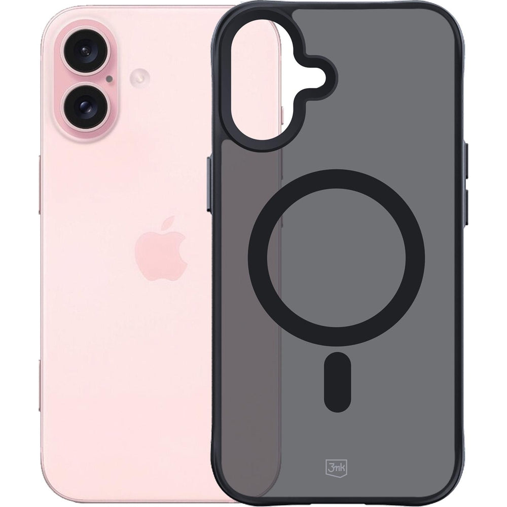 Handyhülle für iPhone 16, 3mk Smoke MagCase, Durchscheinend mit schwarzen Rahmen
