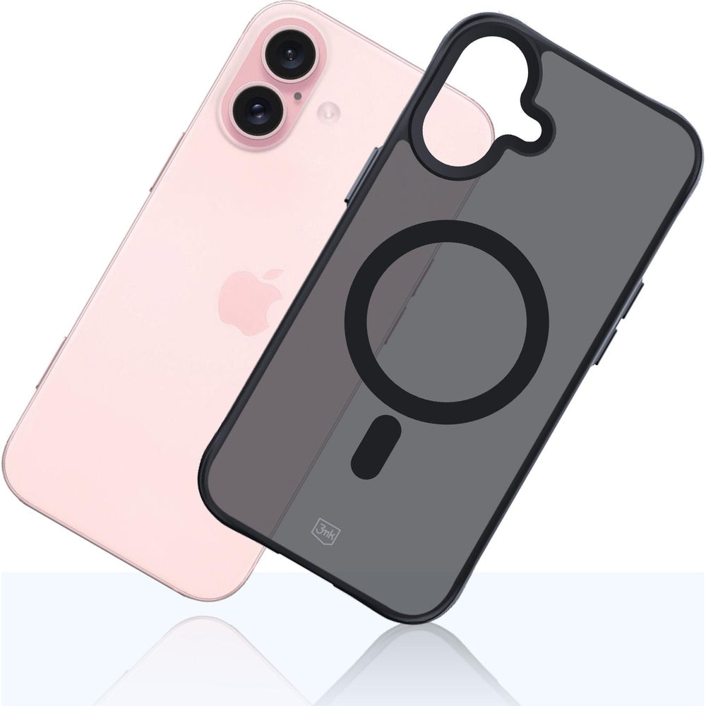 Handyhülle für iPhone 16, 3mk Smoke MagCase, Durchscheinend mit schwarzen Rahmen