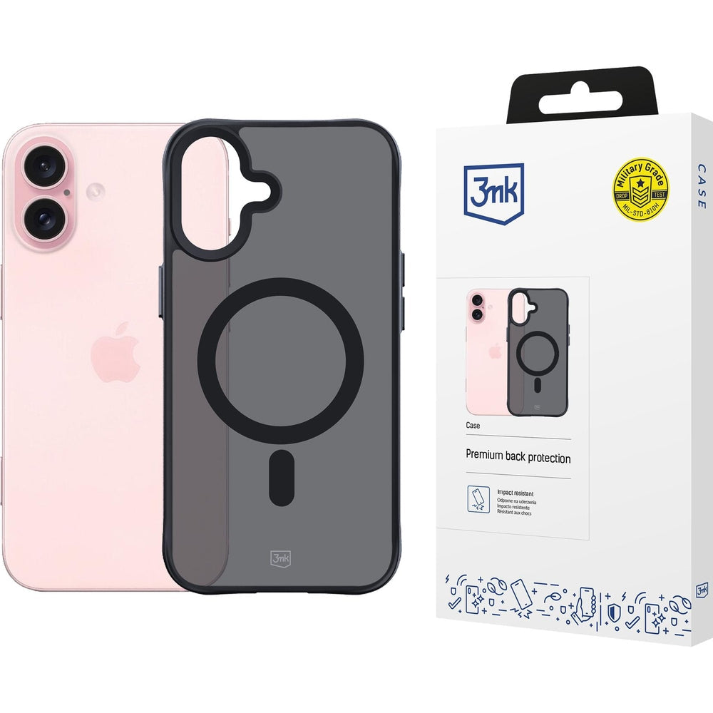 Handyhülle für iPhone 16, 3mk Smoke MagCase, Durchscheinend mit schwarzen Rahmen