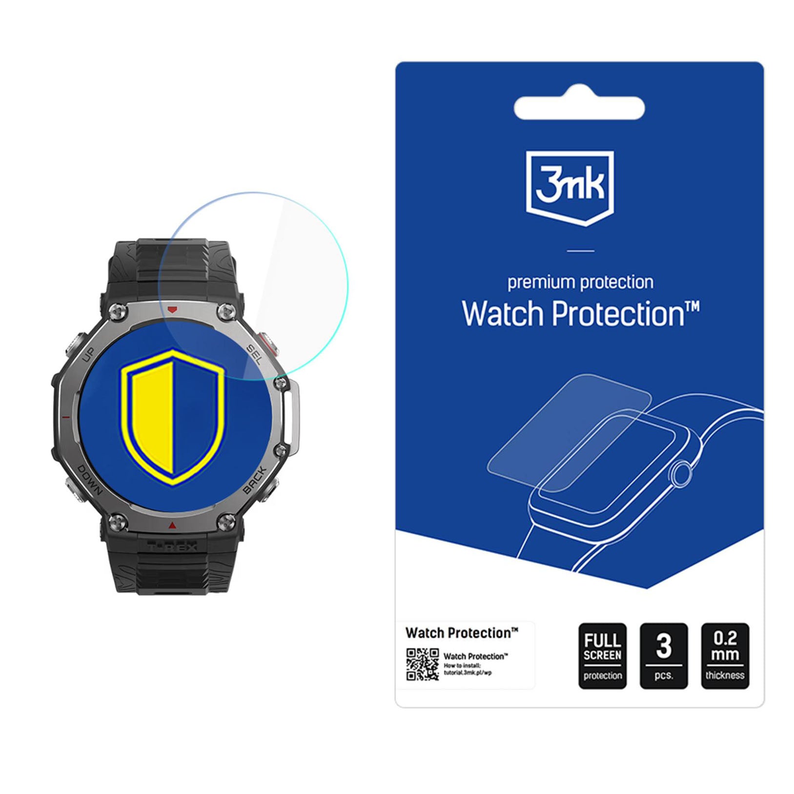 Hybridglas für Amazfit T-Rex 3, 3mk Watch Protection, 3 Stück